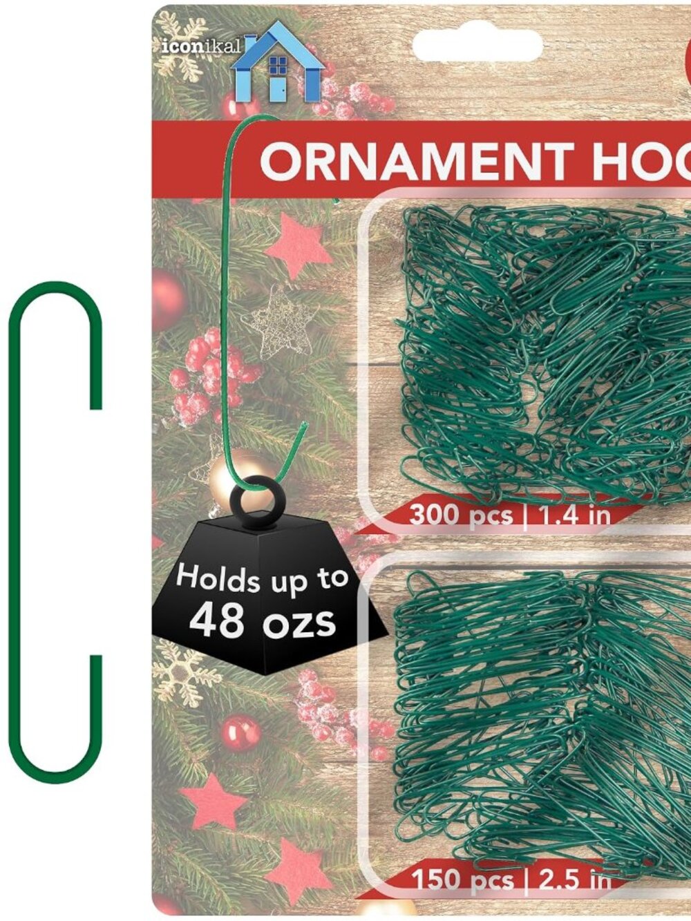 450 Pack Heavy Duty Green Christmas Tree Ornament Hooks 1.4 & 2.5"